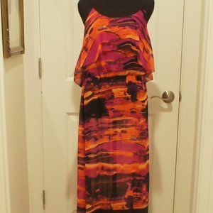 REDUCED Kensie Womens' Pop Over Orange Multi- color Maxi Dress